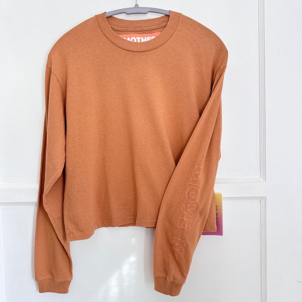 NWT MOTHER DENIM Women's Sz S Move It Twister Crop L/S Shirt Sandstone $105